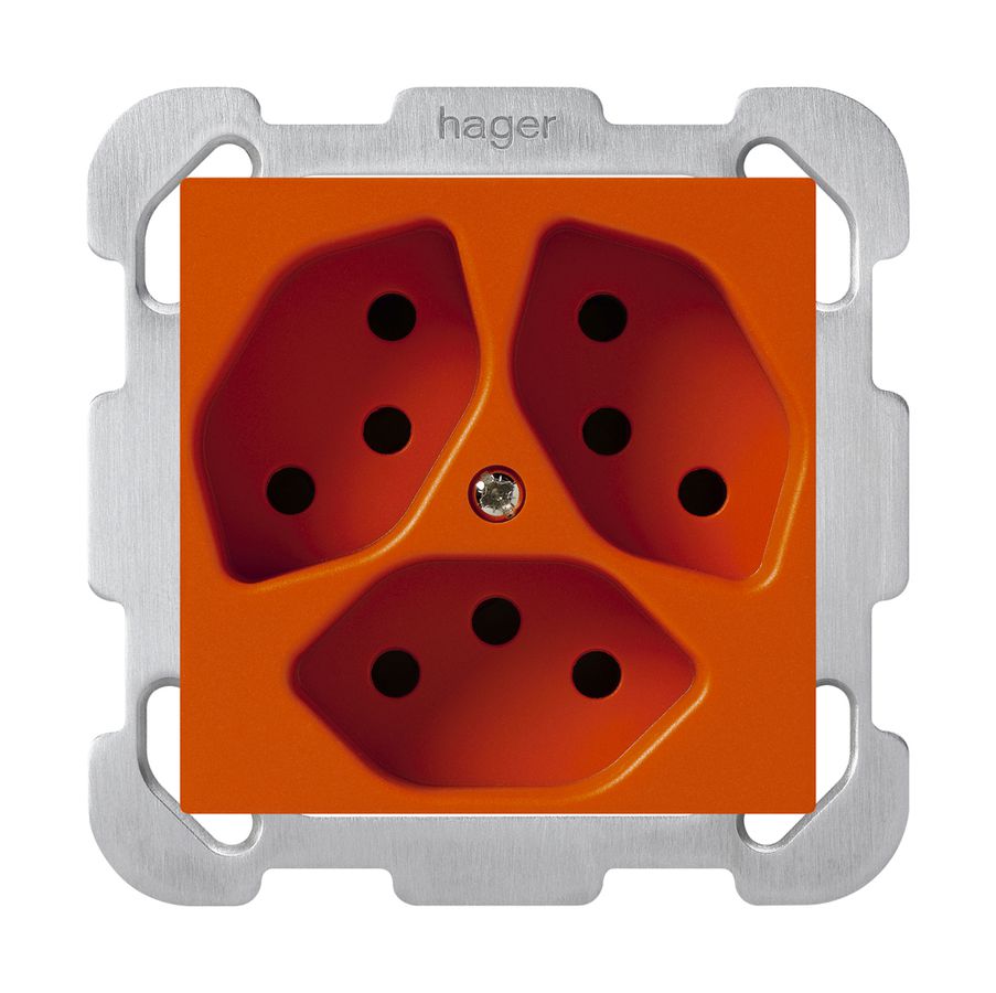 UP-Steckdose kallysto 3×T13 orange mit Befestigungsplatte