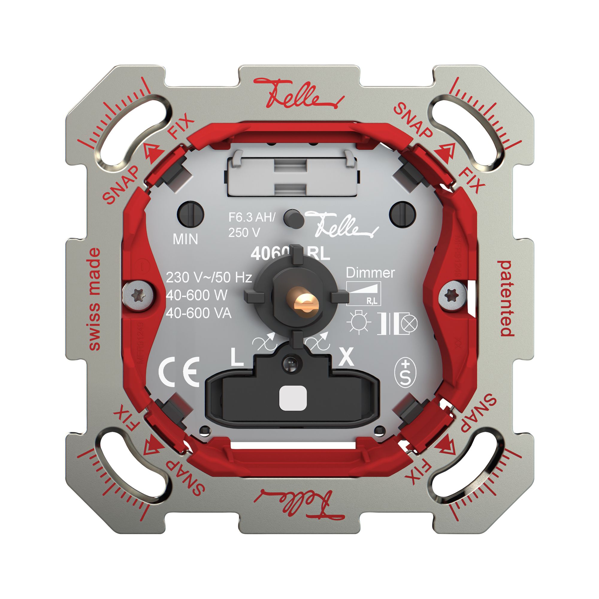 UP-Dimmer Feller SNAPFIX® bel.ws Phasenanschnitt 40…600W/40…600VA