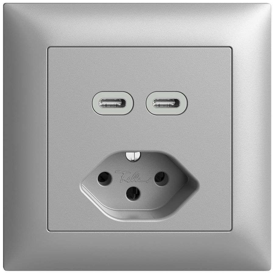 UP-Steckdose USB 2×Typ C + Typ 13 Feller EDIZIOdue FMI 230V 3000mA silver