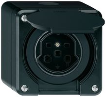 AP-Steckdose HA robusto Typ 25 mit Steckklemmen mit Klappdeckel schwarz