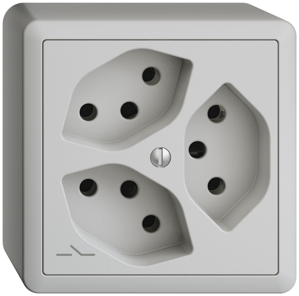 Prise AP EDIZIOdue 3×T13 gris clair, 1×S, avec shutter