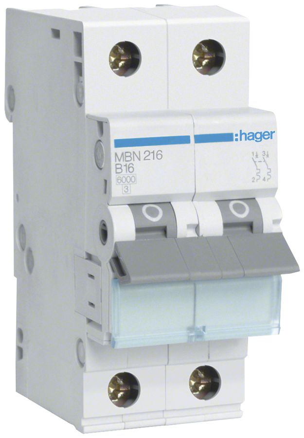 Disgiuntore Hager MCB 2P 415V tipo B 16A Icn 6kA 2UM