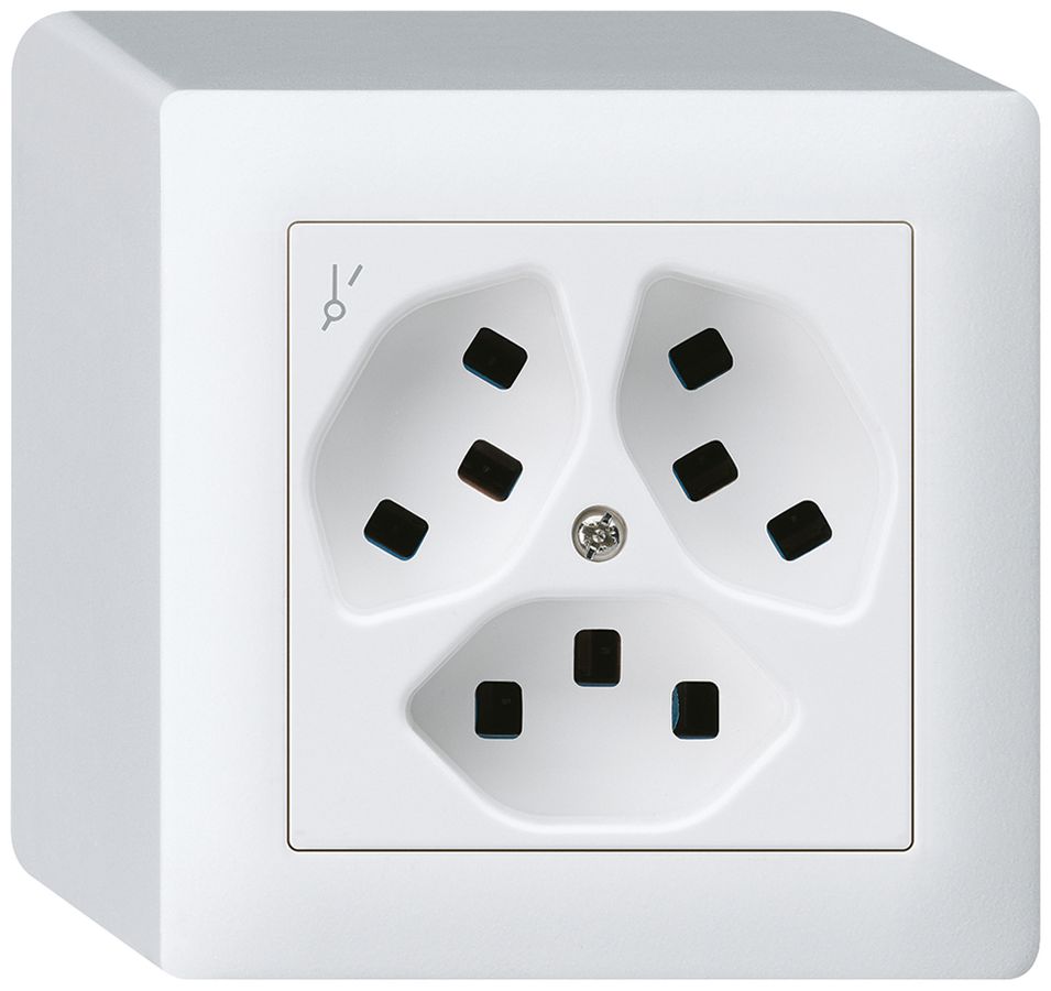 Prise AP Hager kallysto 3×T23 1×S Q blanc ultra