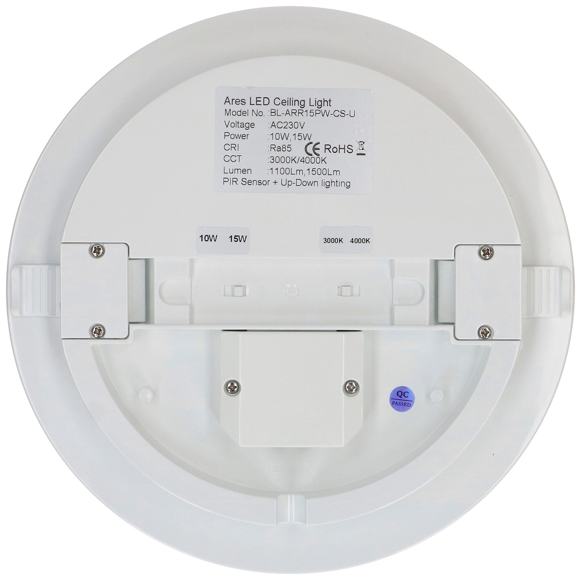 Plafonnier/applique LED MAX HAURI FLAT CCT 22 PIR 15W 3000/4000K IP54 bc