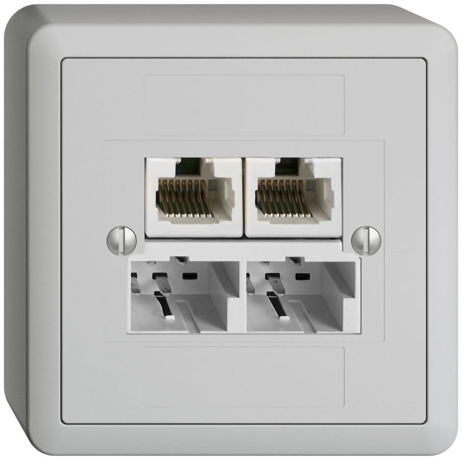 AP-Dose SOHO 2×TT/2×RJ45/u getr.ITplus EDIZIOdue hellgrau