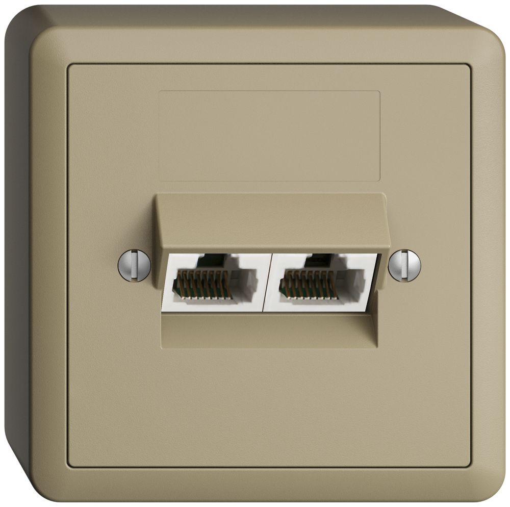 Presa AP 2×RJ45/u 8P sep. EDIZIOdue sand ITplus