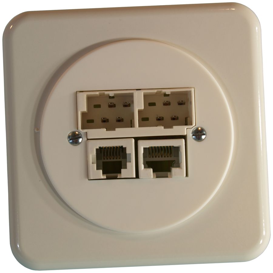 UP-Anschlussdose ADSL 2×TT/RJ45/RJ11/u ITplus weiss