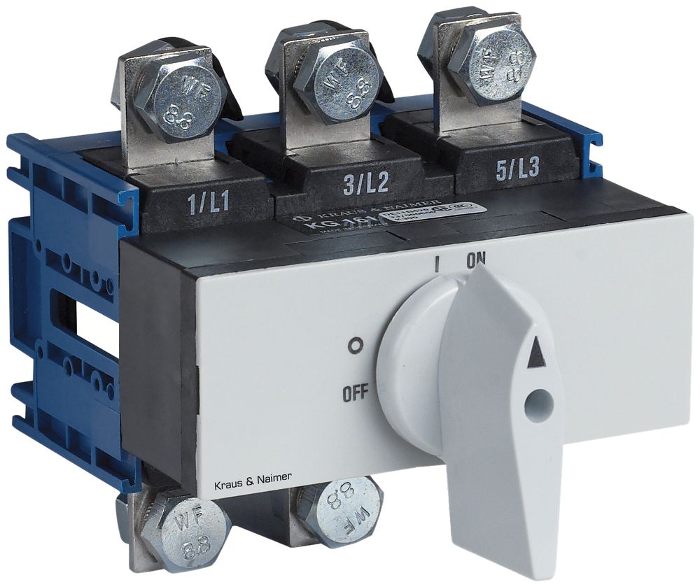 EB-Lasttrennschalter für DIN 3P, 125A, Front: 0-1, grau, 112×45mm, Griff grau