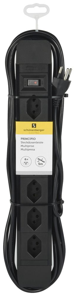 Presa multipla PRINCIPIO 6×tipo 13 orizzontale cavo 5m interruttore nero