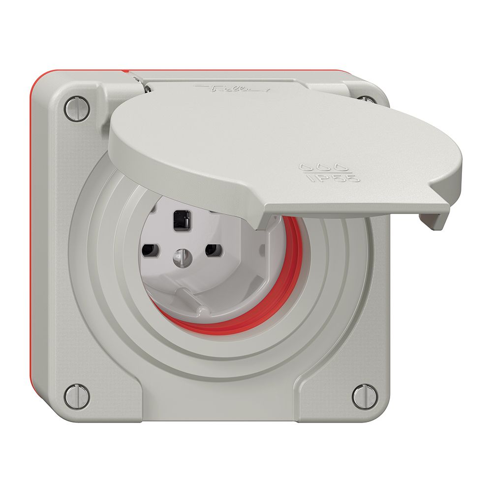 Prise NEVO N.CO 1×T25, IP55 d'après SN 441011, a.joint rouge, gris clair