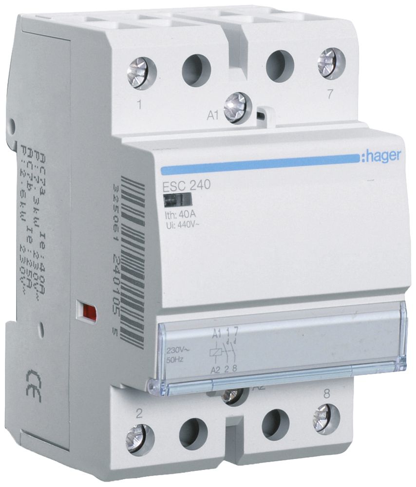 REG-Schütz Hager 230VAC 2 Schliesser 0 Öffner 40A 3TE
