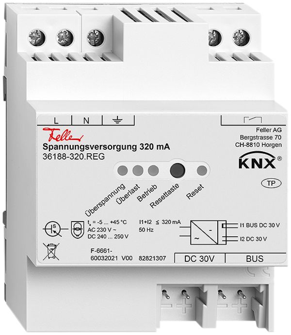 Alimentation AMD Feller KNX 320mA 230VAC, avec sortie de signalisation