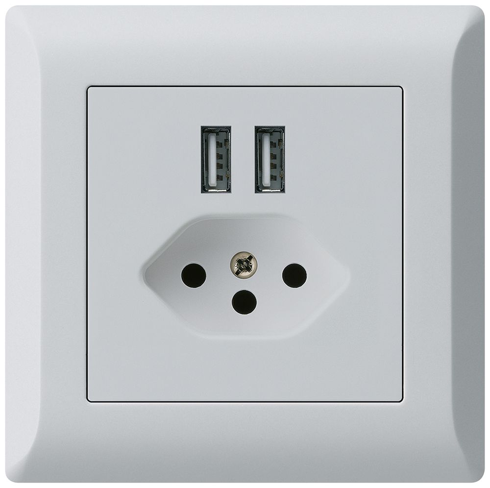 UP-Steckdose 2×USB & T13 kallysto.line 2400mA hellgrau