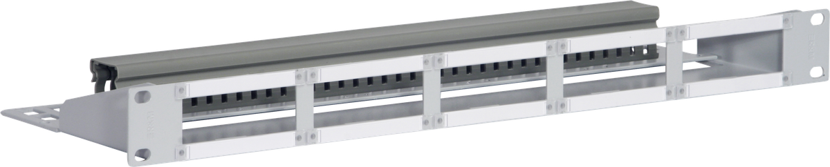 Rangierfeld 19" 1HE R&M 5Mod. 10×RJ45, leer, mit Kanal, grau