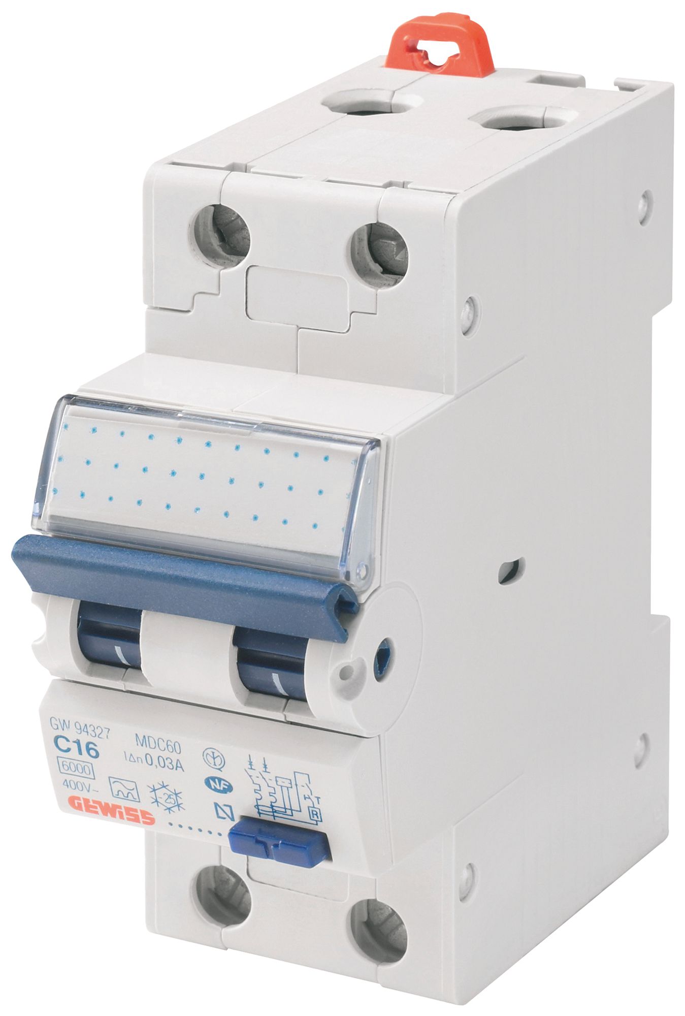 FI/LS-Schalter Gewiss 90 RCD 2P 230V C 5.44A 0.03A A 2TE 10kA