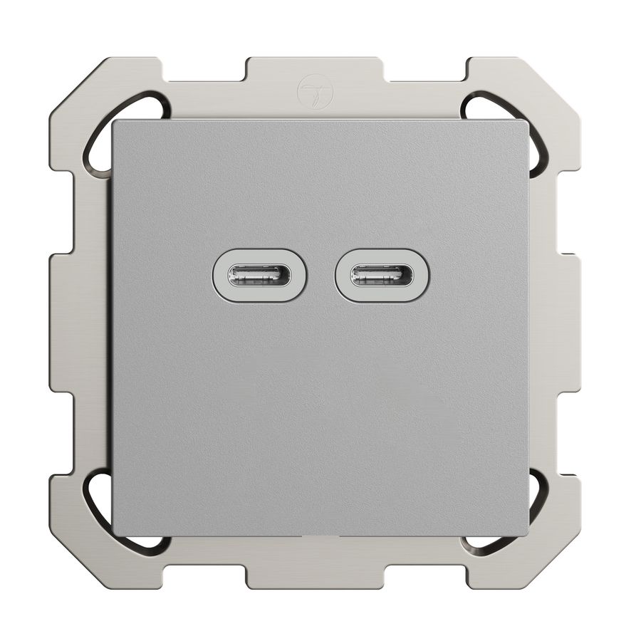 Prise ENC USB 18W 2×type C Feller EDIZIOdue FM 230V 3600mA silver