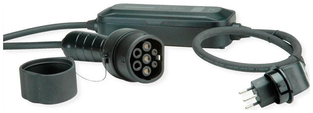 Ladekabel ROLINE Mode 2 T2/T12 2.3kW 10A/250V 1L ICCB schwarz 3m