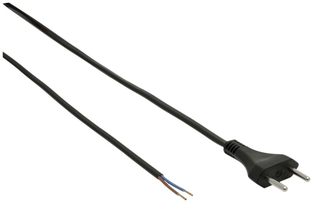 Apparate-Flachkabel Tdf 2×1mm² 5m schwarz Stecker T11