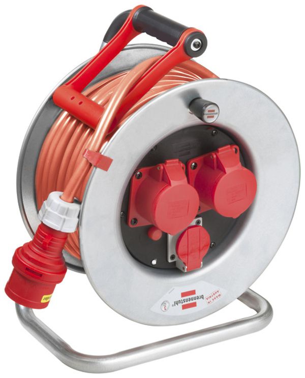 Enrouleur de câble industriel 25m 5×2.5mm² orange IP44