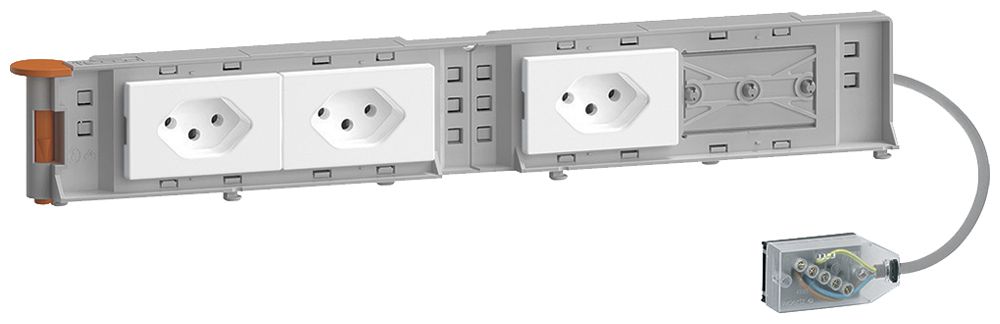 Support d'appareils Hager BKG 3×type 13 10A 250V 60×342mm Ecobus blanc