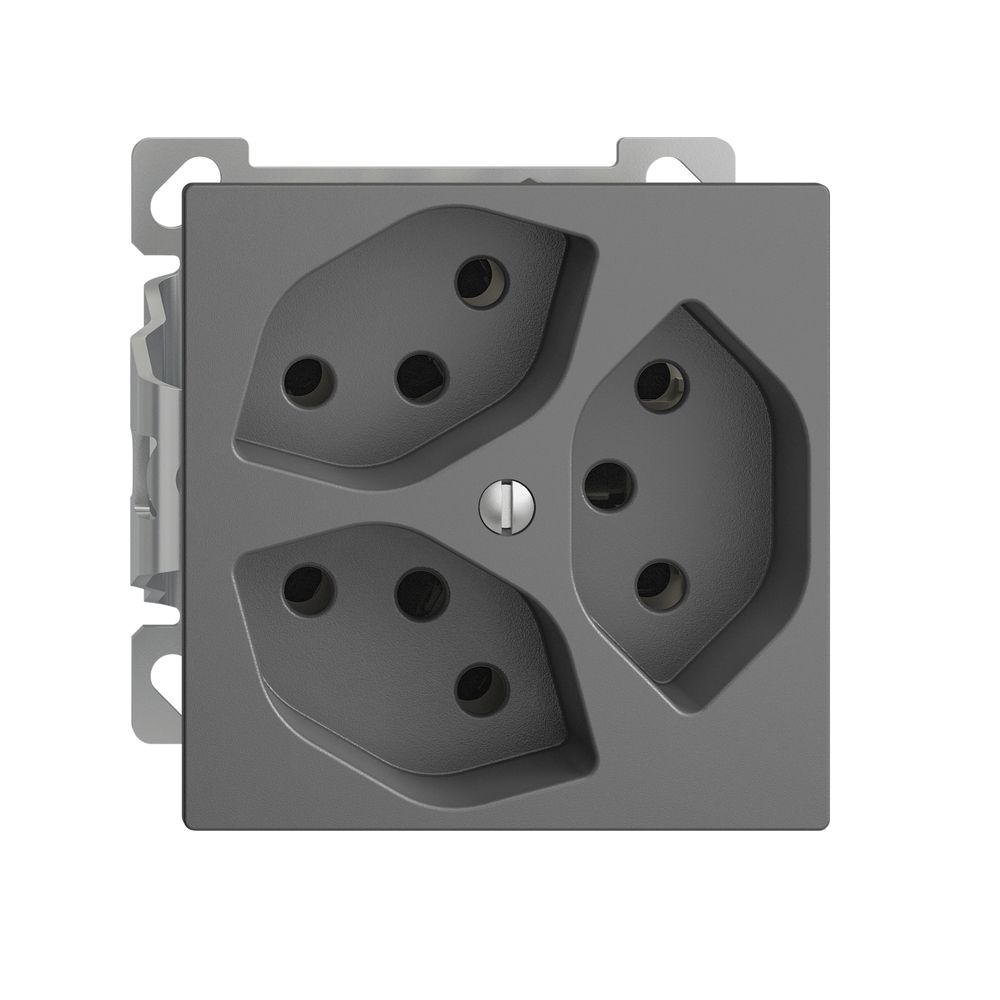 AP-Steckdose EDIZIOdue 3×T13 3×S Kombi-Einsatz mit Shutter dunkelgrau
