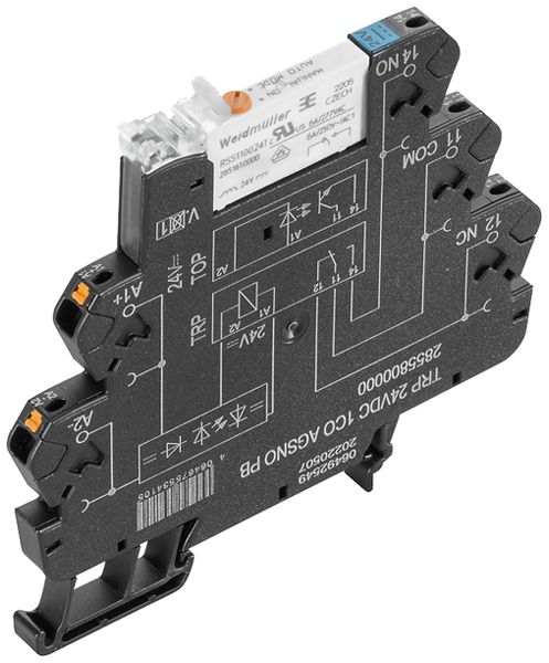Relais WM TRP 1CO AgSnO2 19.2…28.8VDC 6A/250VAC bouton test push-in