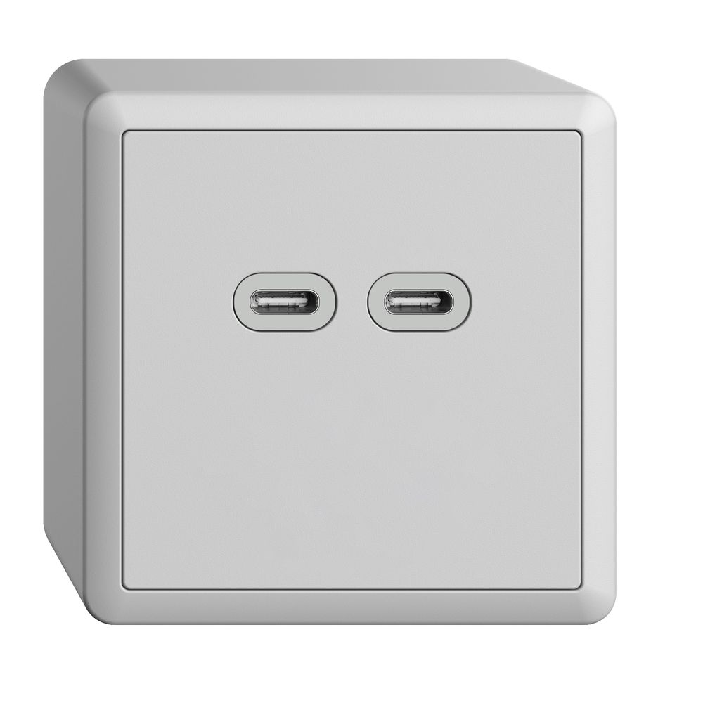 AP-Steckdose USB 18W 2×Typ C Feller EDIZIOdue FX54 230V 3600mA hellgrau