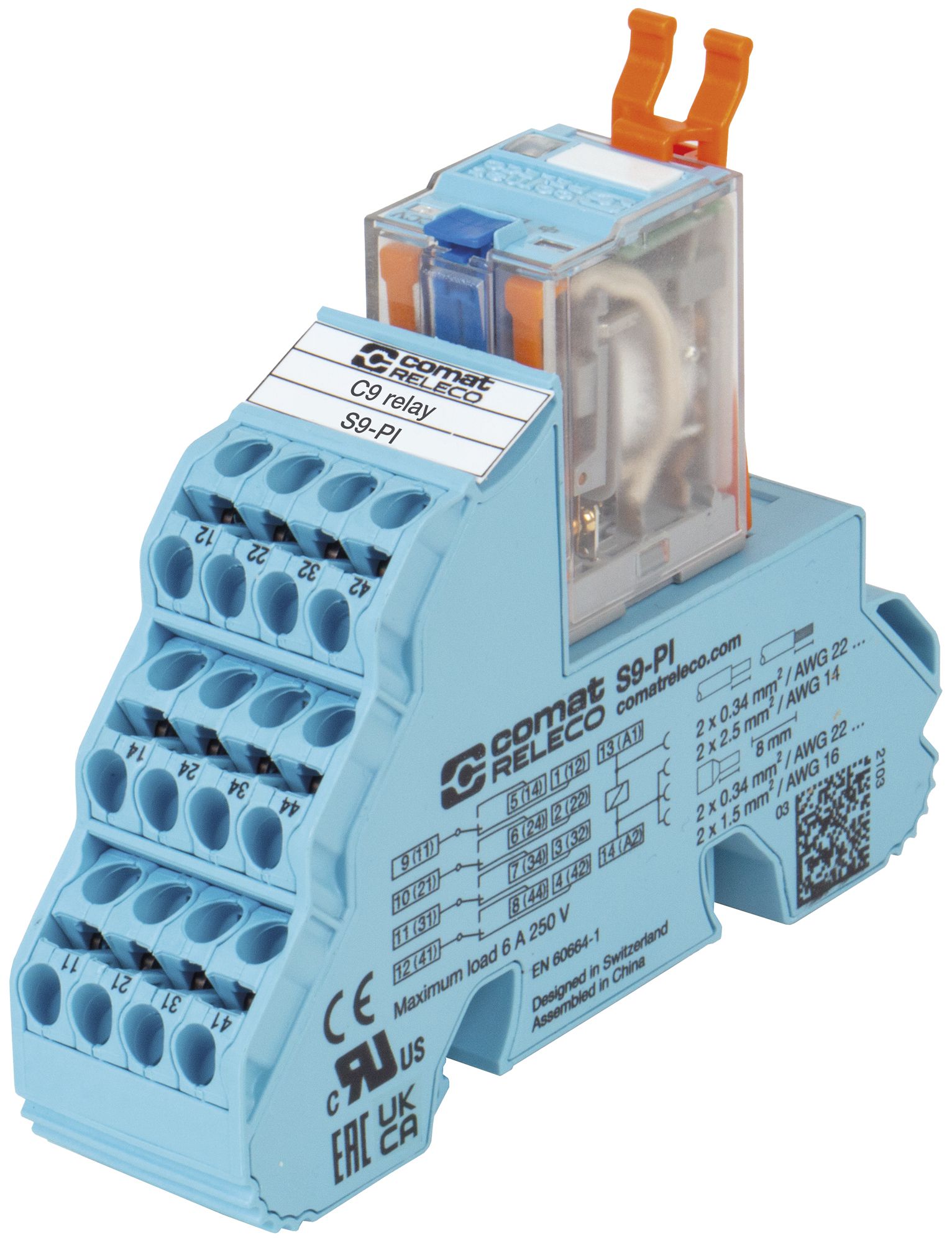 Relais industriel ComatReleco C9-A41DX+S9-PI, 24VDC, 4W AgNi+Au 5A, LED+diode