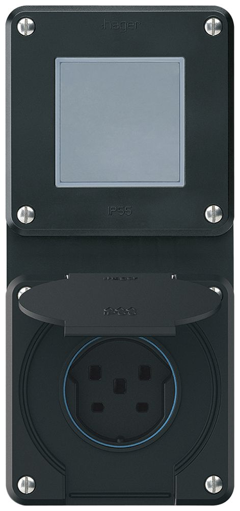 Combinaison ENC robusto 2×1, interrupteur schéma 3/prise T25 IP55 noir