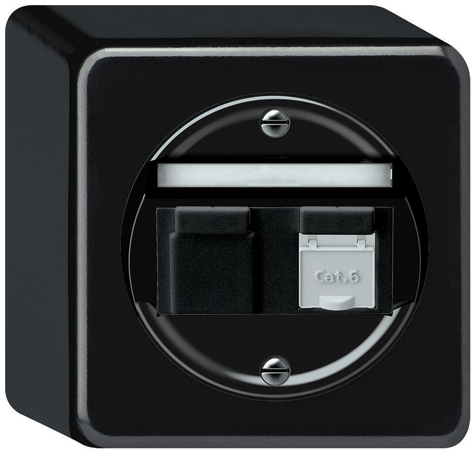 AP-Anschlussdose origin RJ45 8(8) Kat.6 schräg 88×88×54mm schwarz