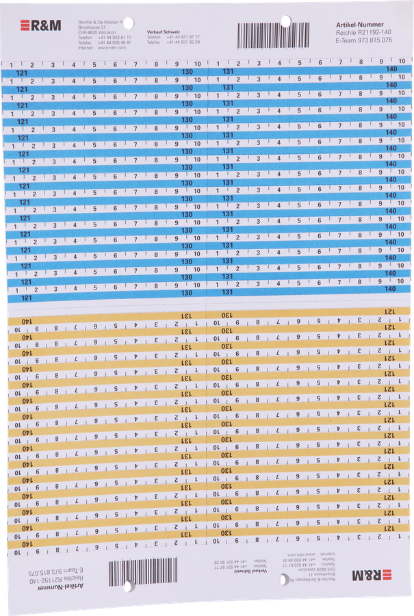 Bezeichnungsbogen R&M VS Modular A4 121-140 blau/orange