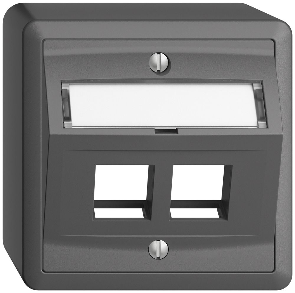 Kit montaggio AP Edue, con cappa di uscita obliqua, per 2×Keystone, grigio scuro