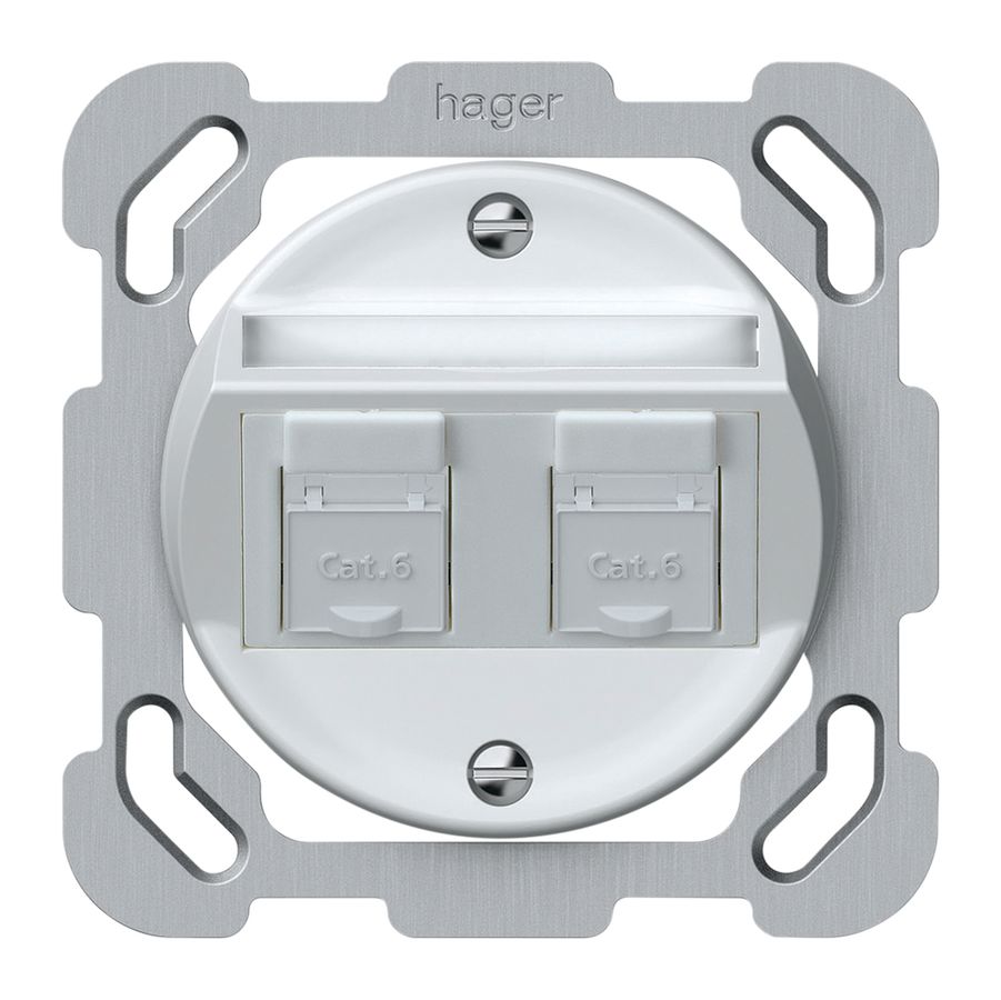 UP-Anschlussdose origin 2×RJ45 8(8) Kat.6 schräg 77×77mm weiss