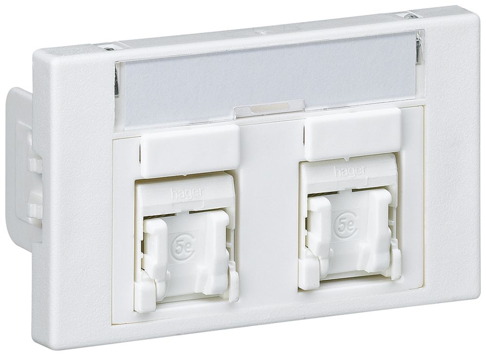 FLF-Steckdose Hager Kat.5E 2RJ45/u weiss