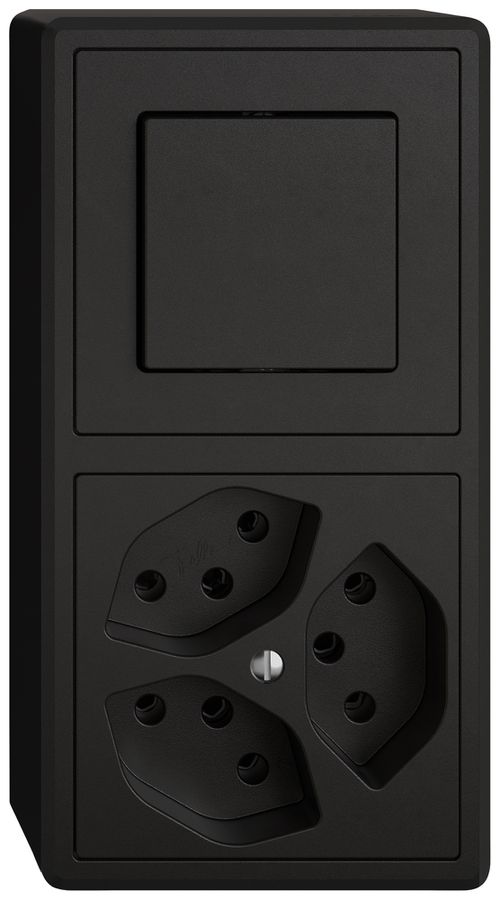 Combinazione AP EDIZIO.liv SNAPFIX® 2×1 140×74mm schema 3/1L+3×T13 nero