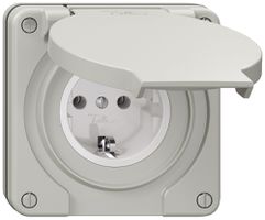Prise ENC Feller IP21 Schuko 16A 230V 87×87mm gris clair
