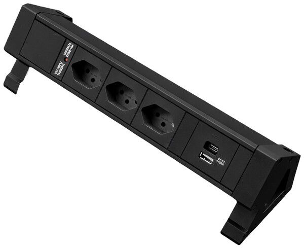 Prise multiple de table Desk-Mountain 3×T13/1×USB-A/1×USB-C 3m T12 F=10A