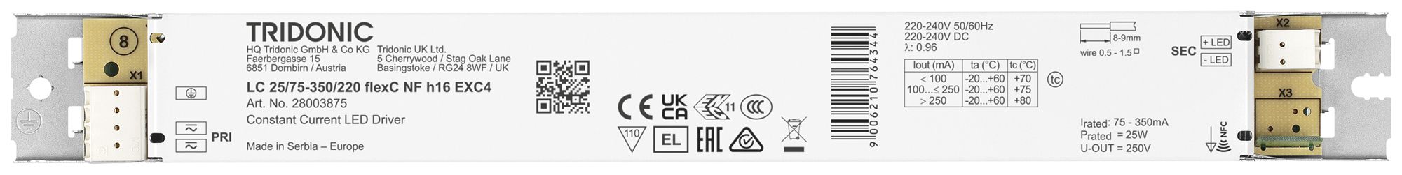 LED-Konverter Tridonic LC 16.5…25W 75…350mA ON/OFF