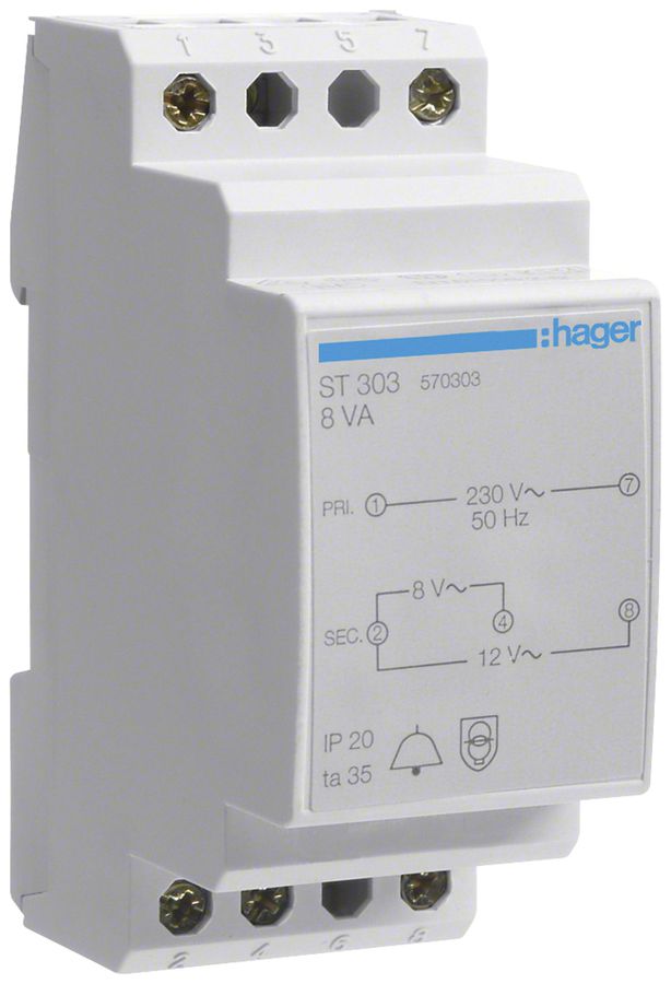 REG-Kleintransformator Hager 8W 8V 12V 0.67A 2TE