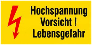 Warnschild Kunststoff 105×51mm (Hochspannung) gelb/schwarz