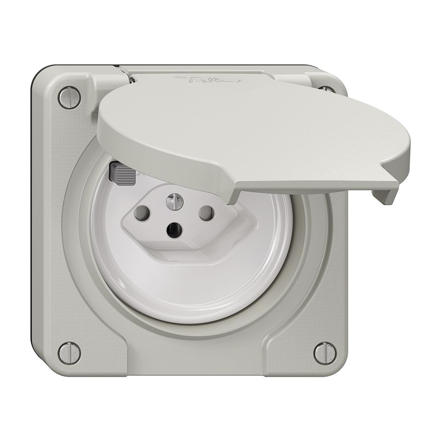 FI-Steckdose NEVO N.CO 30mA, Typ 13, m.Shutter, m.Anschlussklemmen, lichtgrau