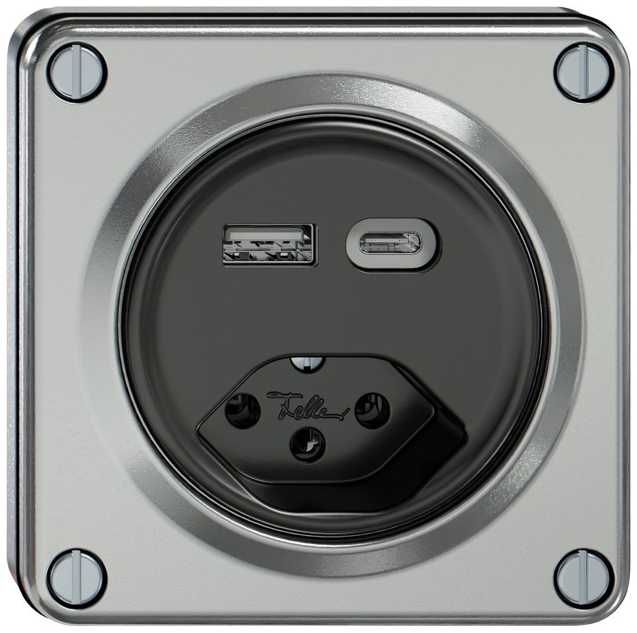 Prise de charge USB ENC ELEMENT 1×USB-A 1×USB-C 3000mA + 1×T13 aluminium