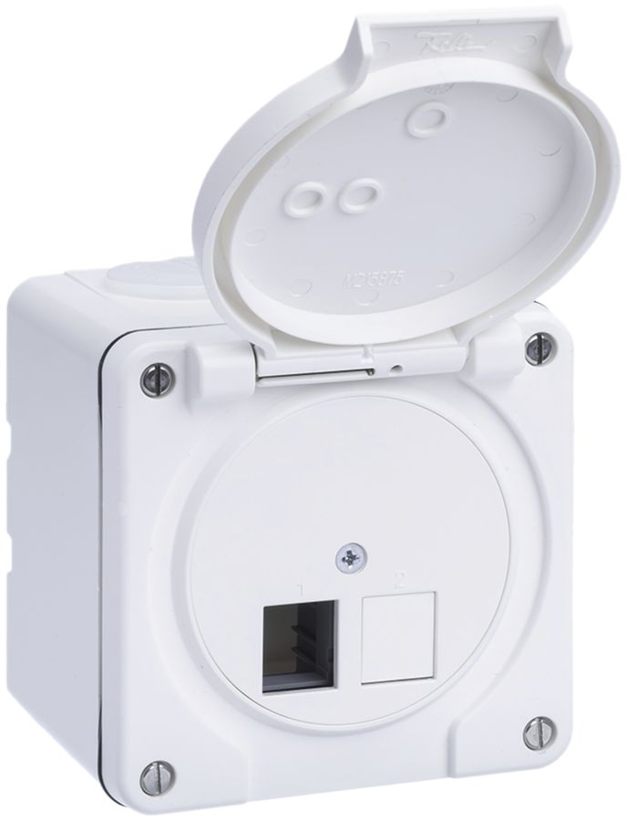 Kit de montage AP R&M sortie droite 2×cat.5e/6/6A spezial, IP55, blanc