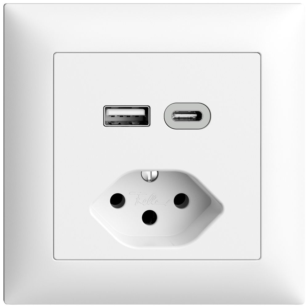 Prise ENC USB type A+C + type 13 Feller EDIZIOdue FMI 230V 3000mA blanc