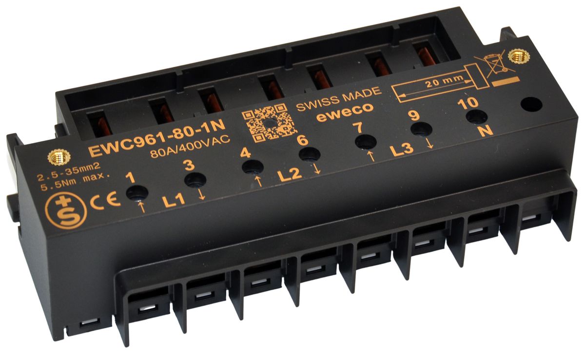 Borne à fiche 80A 3P-1N nécessite goupille de compteur à 4 pans 2.5…35mm²
