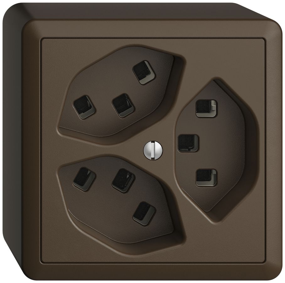 AP-Steckdose 3×T23 16A EDIZIOdue coffee, mit Steckklemmen