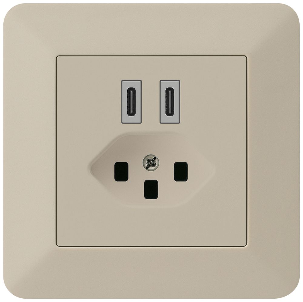 Prise de charge USB ENC Hager kallysto.trend C-C 20W+T23 5V 94×94mm beige