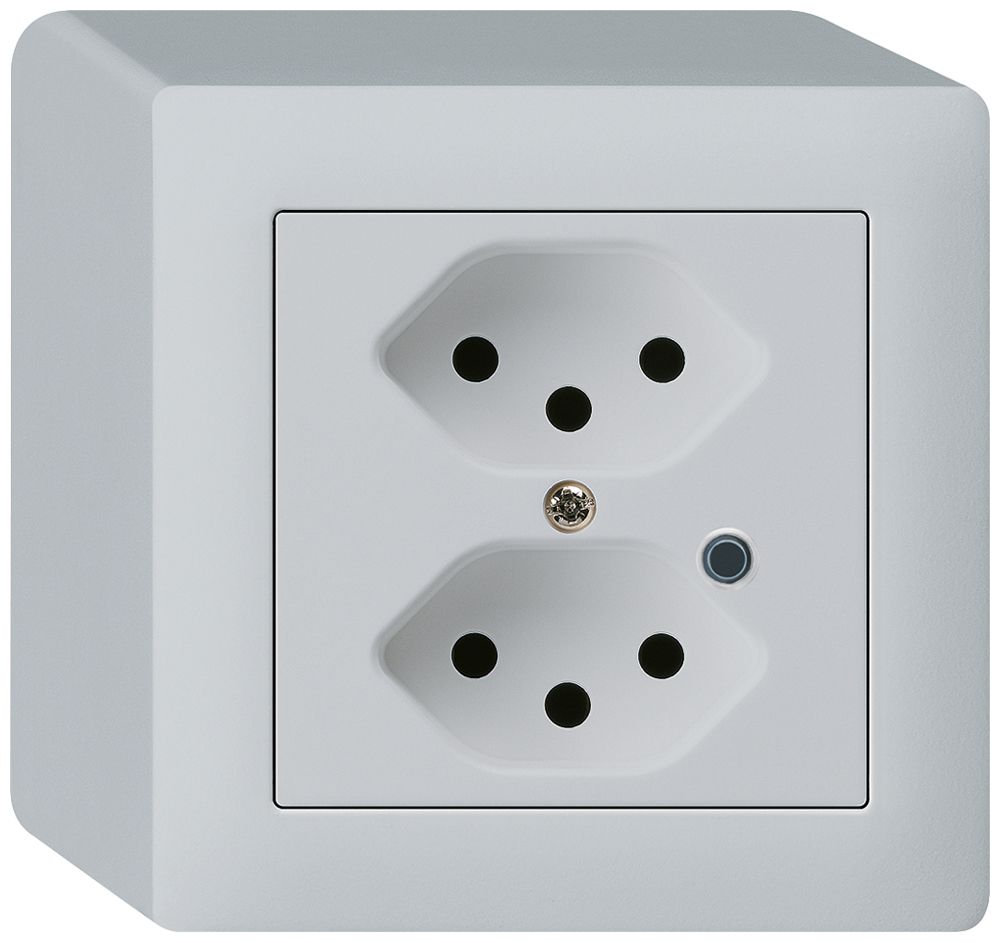 Prise AP Hager kallysto 2×T13 illuminé Q gris clair