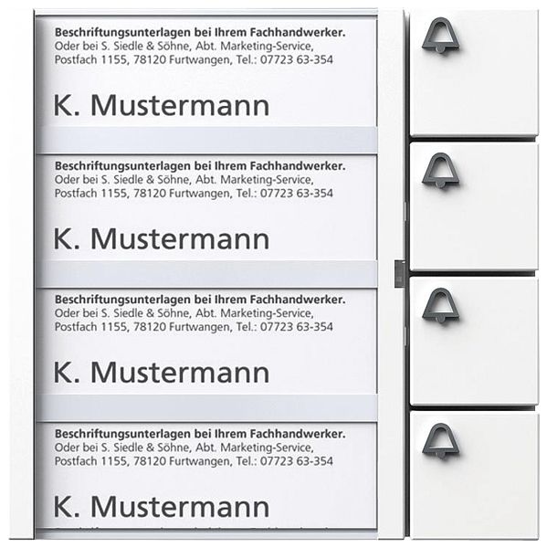 Modulo tasti bus Siedle, 4 etichette et 4 tasti 99×99×27mm, bianco