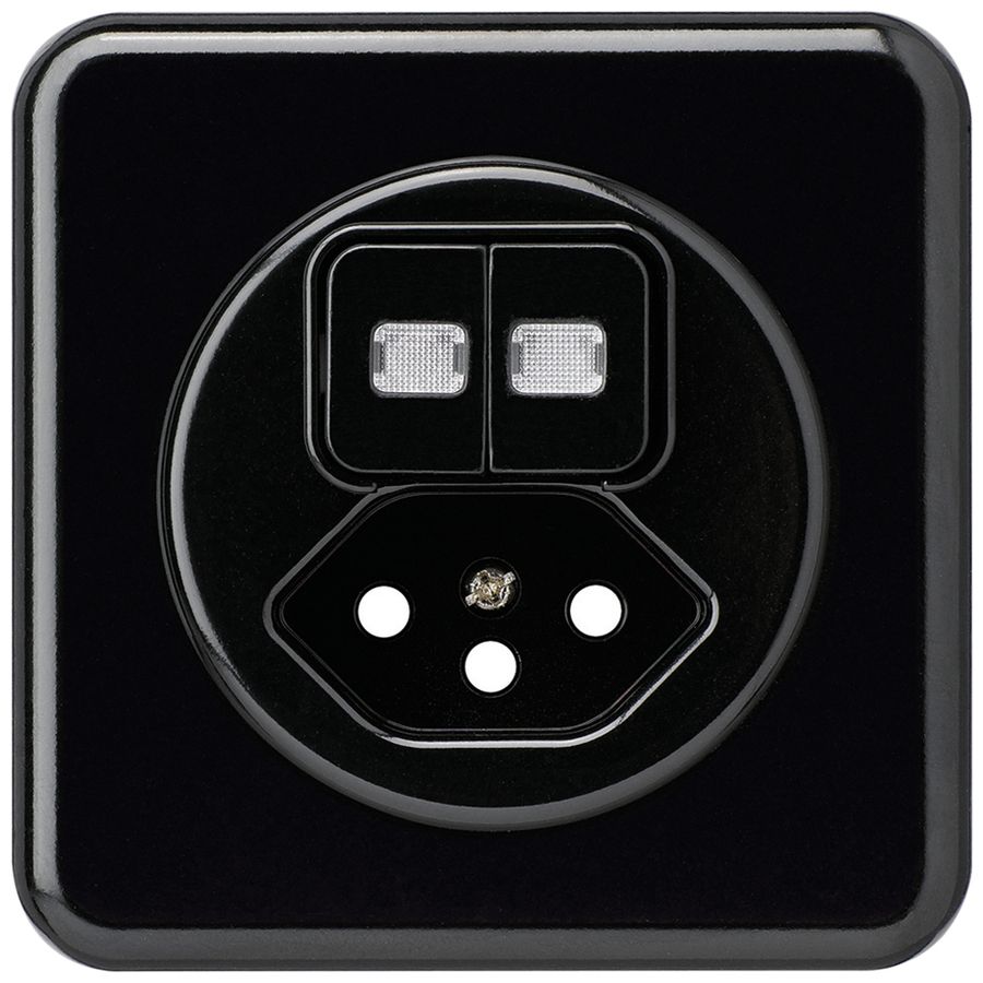 UP-Frontset basico 86×86mm schwarz mit 2 Linsen und Kinderschutz S1/Typ 13